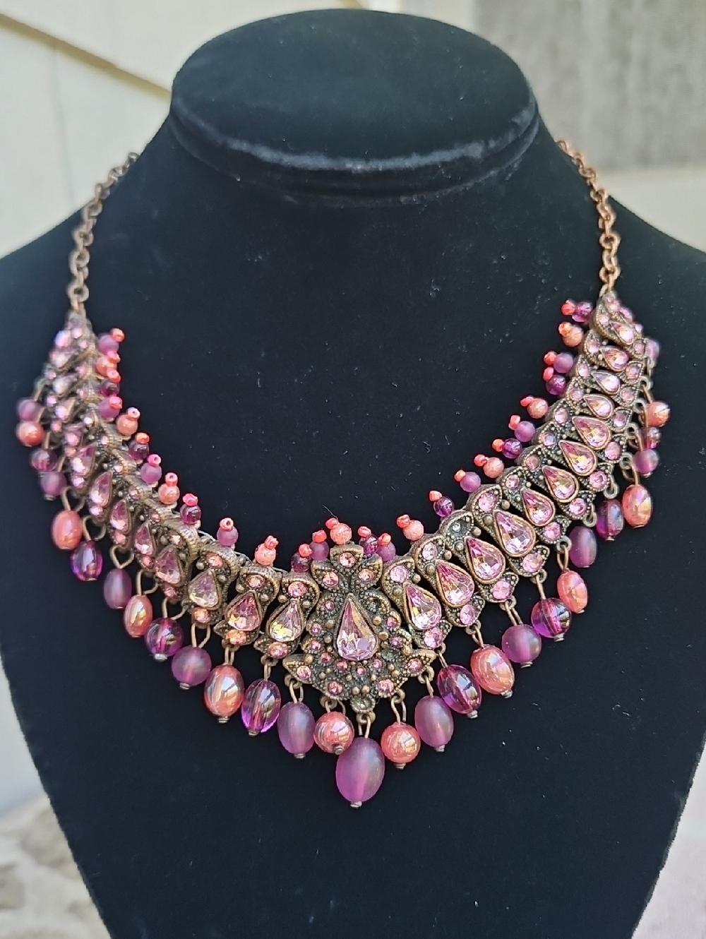 Pink & Purple Multi-Bead Statement Bib Necklace